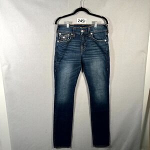 True Religion Ricky Relaxed Straight Jeans Womens 29 Blue World Tour